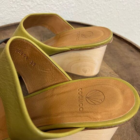 Coclico Doe Wedge Olive And Deep Sea Double Strap Wood Sandals Women’s 39 US 8.5 - Picture 8 of 9